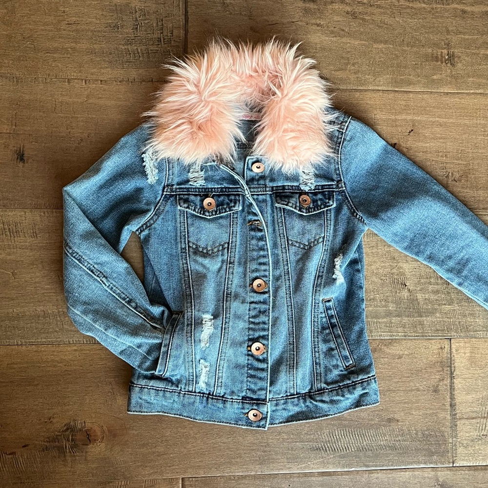 Girls Jean Jacket with Pink Faux Fur (Removable)